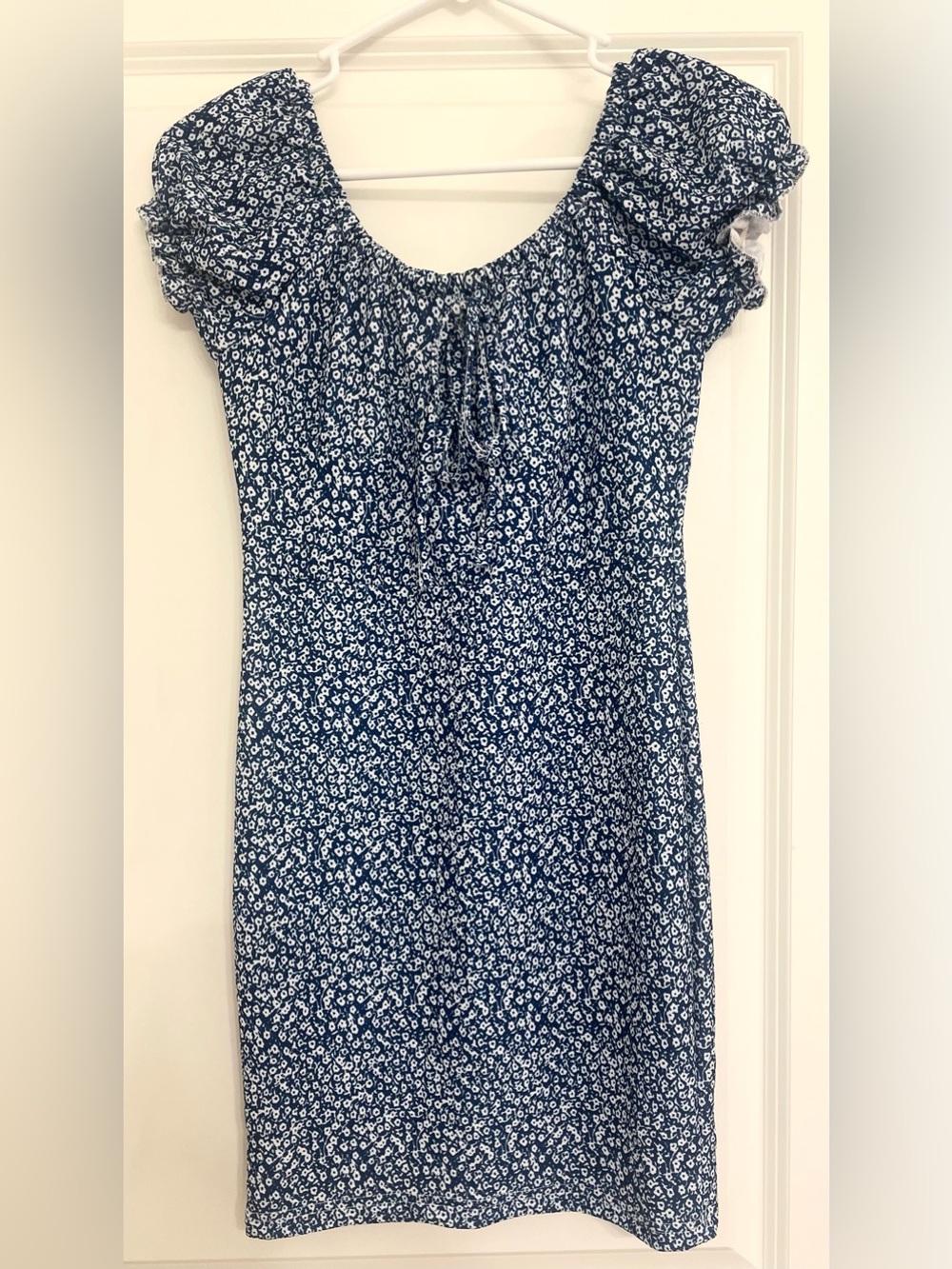 Blue Floral Puff-Sleeve Women's Dress Small Unbranded